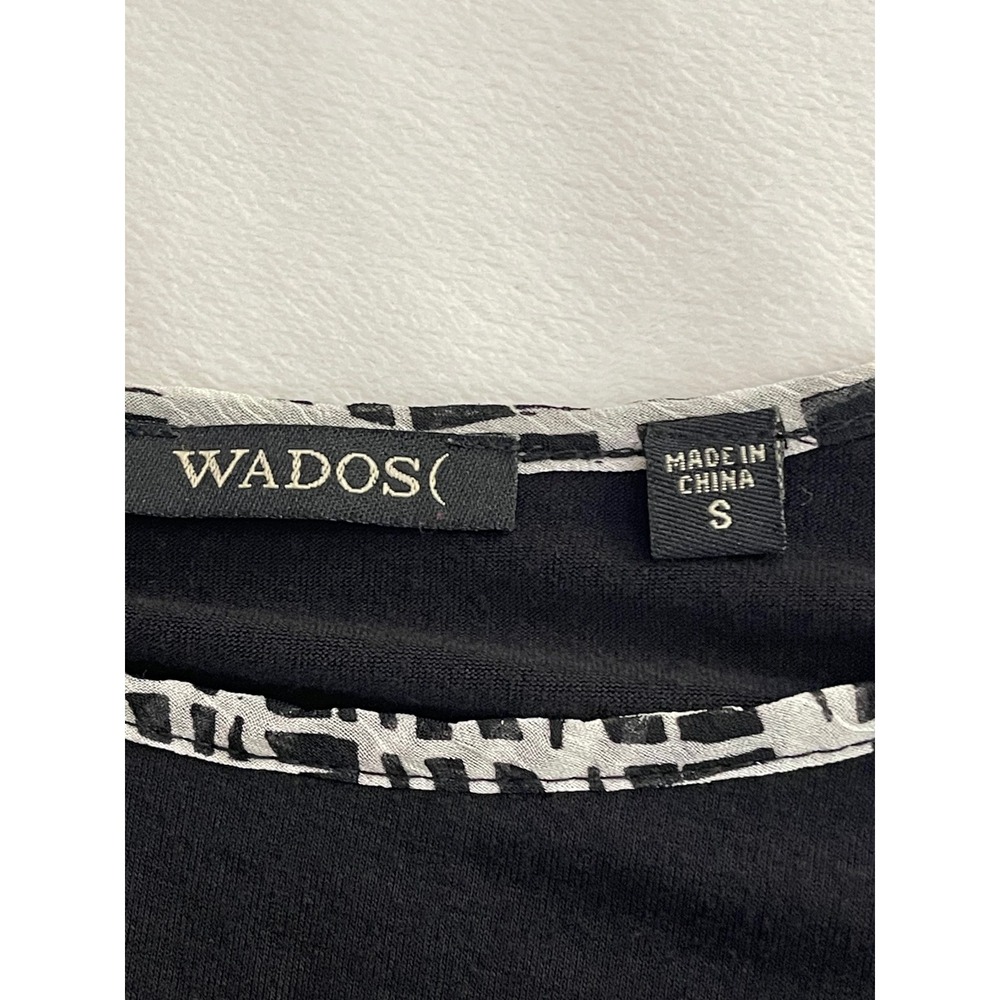 Wados Womens Black Mixed Media Geometric Print Tunic Top 3/4 Sleeve Small - Picture 2 of 9